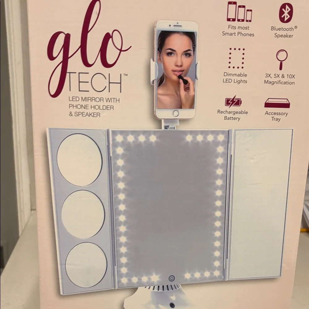 LED Vanity Mirror with Phone Holder - White new